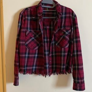 Distressed plaid button up